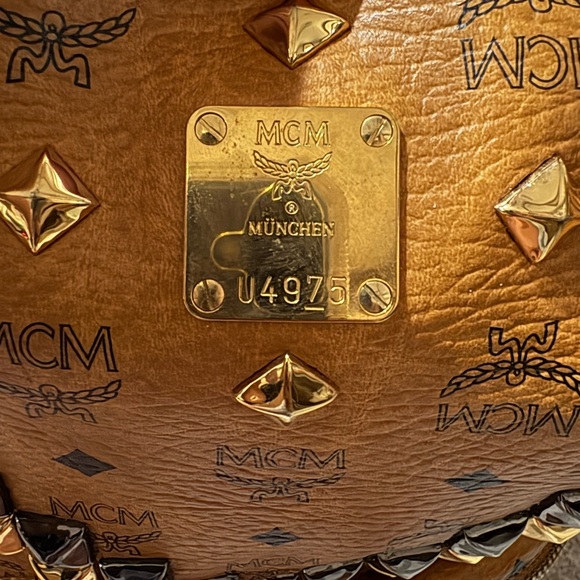 MCM Tan Backpack with Gold and Black Studs - Picture 3 of 11